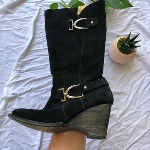 Black Suede Bed Stu Wedge Boots